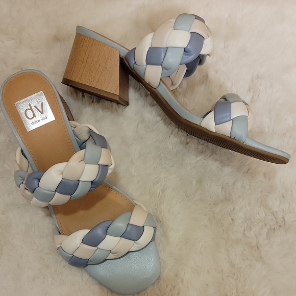 Dolce Vita Women's Braided Block Heel Sandals - Blue and Cream 8 5 - Picture 1 of 5